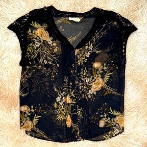 Meadow Rue Black Sheer Floral Blouse - S